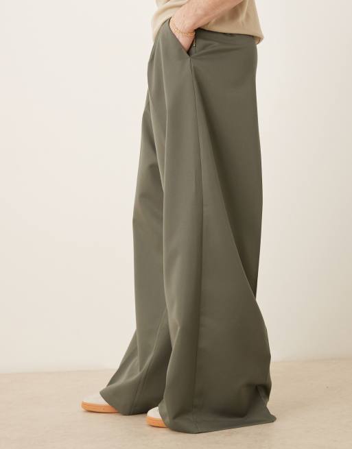 ASOS DESIGN extreme wide leg dress pants with front pleats in green