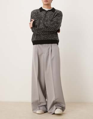 ASOS DESIGN ASOS DESIGN smart extreme wide leg trousers with front pleats in light grey