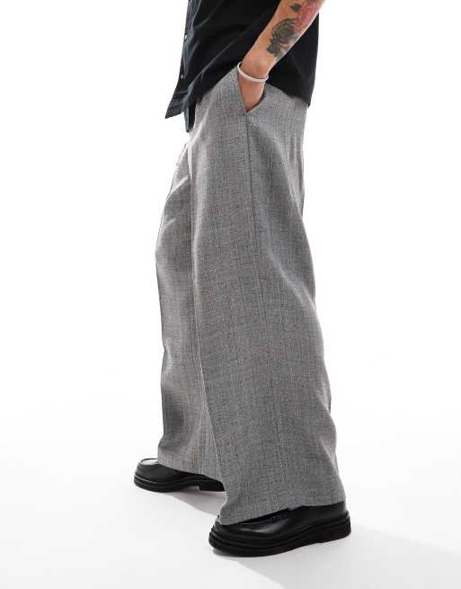 ASOS DESIGN smart extreme wide trackies in grey with long drawcord