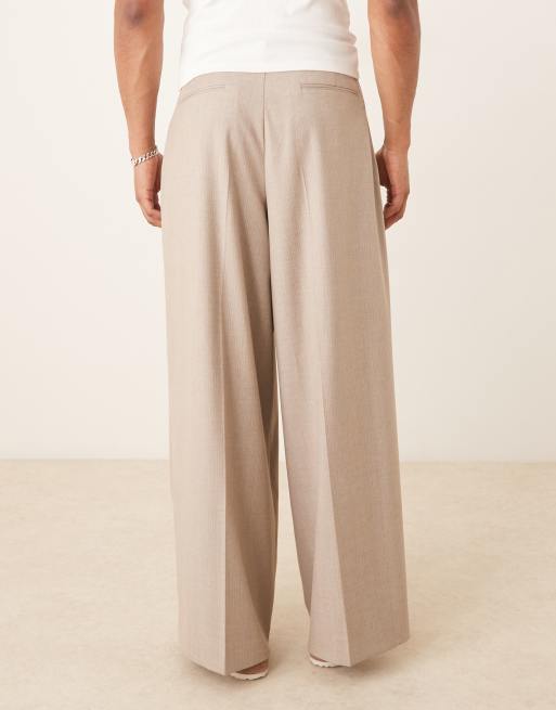 ASOS DESIGN smart extreme wide trousers with box pleat in beige pinstripe