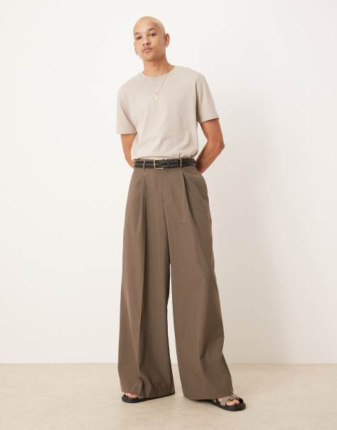 ASOS DESIGN smart extreme wide trousers with front pleat in brown - view 1