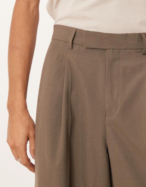 ASOS DESIGN smart extreme wide pants with front pleat in brown 