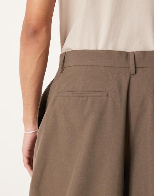 ASOS DESIGN smart extreme wide pants with front pleat in brown 
