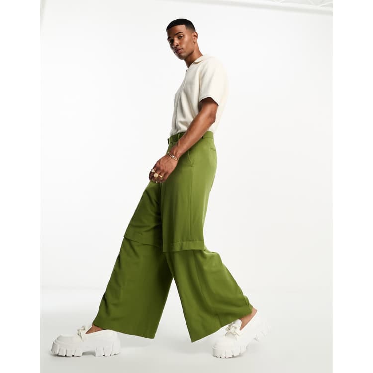 ASOS DESIGN smart extreme wide two layer wide leg pants in green