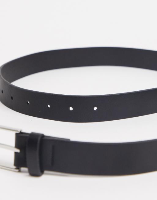 ASOS DESIGN smart faux leather belt in with silver buckle in black, 3 of 4