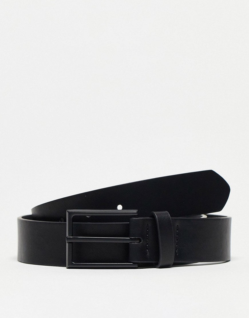 ASOS DESIGN smart faux leather belt with matte black buckle in black