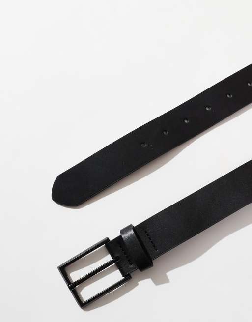 ASOS DESIGN smart faux leather belt with matte black buckle in black, 2 of 3
