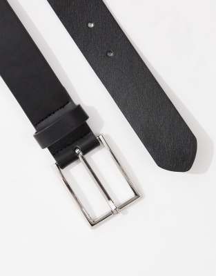 Asos Design Smart Faux Leather Belt With Silver Buckle In Black
