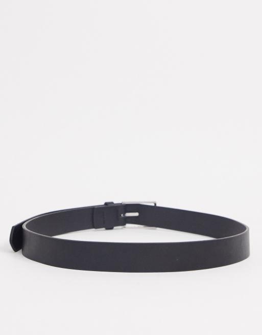 ASOS DESIGN smart faux leather belt with silver buckle in black, 4 of 4