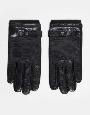 ASOS DESIGN ASOS DESIGN smart faux leather croc gloves in black