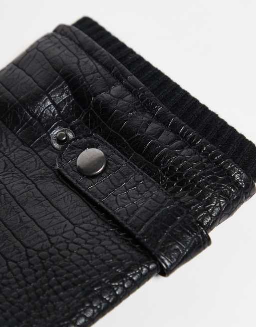 ASOS DESIGN smart faux leather croc gloves in black, 3 of 3