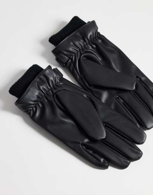 ASOS DESIGN smart faux leather gloves in black, 3 of 3
