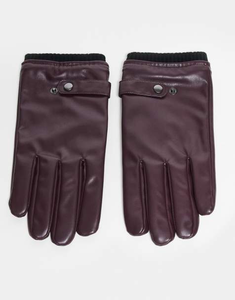 ASOS DESIGN smart faux-leather gloves in burgundy - view 1