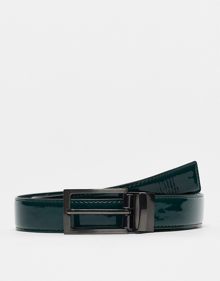 ASOS DESIGN Smart faux leather reversible belt in dark green