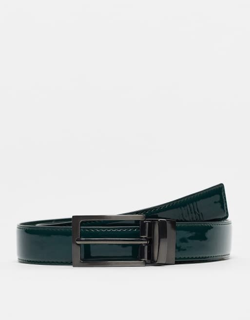 ASOS DESIGN smart faux leather reversible belt in dark green