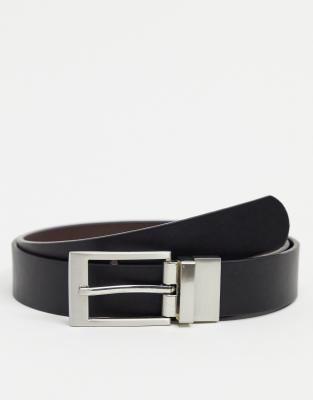 ASOS DESIGN ASOS DESIGN smart faux leather reversible belt in with silver buckle in brown and black-Multi