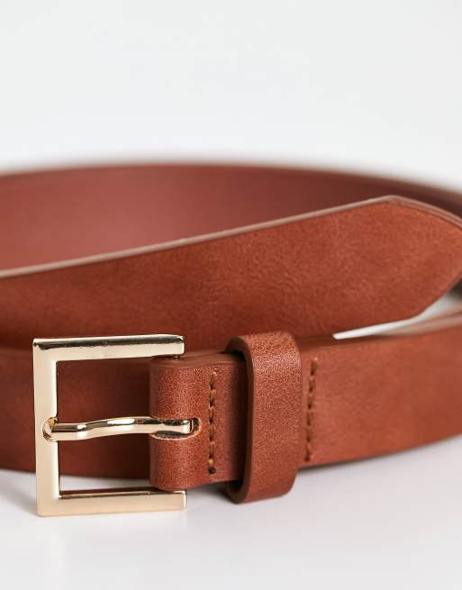 Gianni Feraud Smooth Leather Belt with Chunky Gold Buckle in Black-Brown - ASOS Outlet