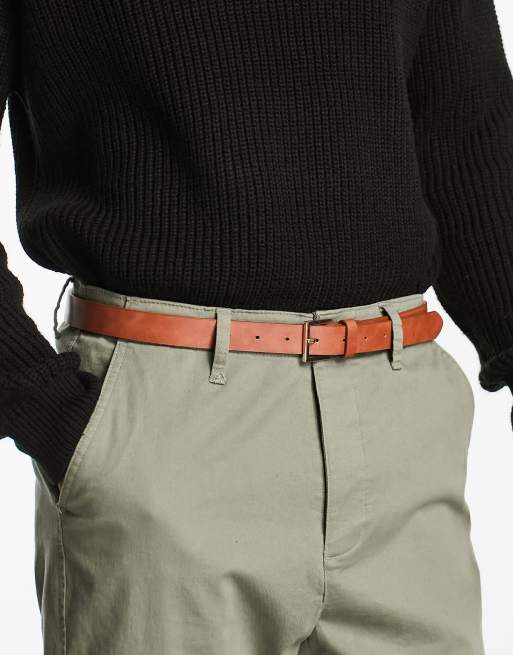 ASOS Leather Belt With Rose Gold Buckle in Brown for Men