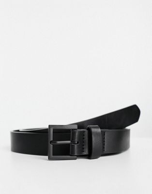 ASOS DESIGN smart faux leather skinny belt with matte black buckle in black - ASOS Price Checker