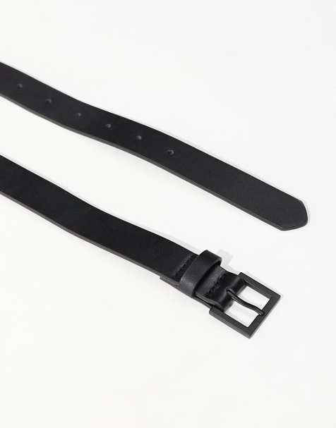 ASOS DESIGN smart faux leather skinny belt with matte black buckle in black - view 2