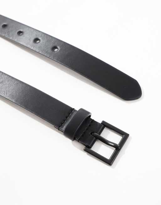 ASOS DESIGN smart faux leather skinny belt with matte black buckle in black