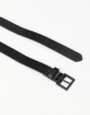 Asos Design Smart Faux Leather Skinny Belt With Matte Black Buckle In Black