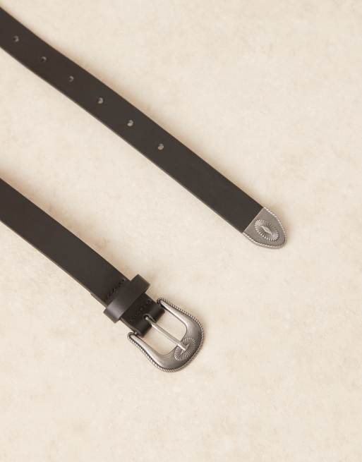 ASOS DESIGN smart faux leather skinny belt with matte black buckle in black