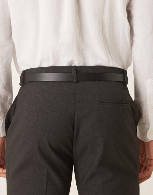 ASOS DESIGN smart faux leather skinny belt with matte black buckle in black