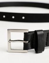 ASOS DESIGN smart leather belt with matte black buckle in black