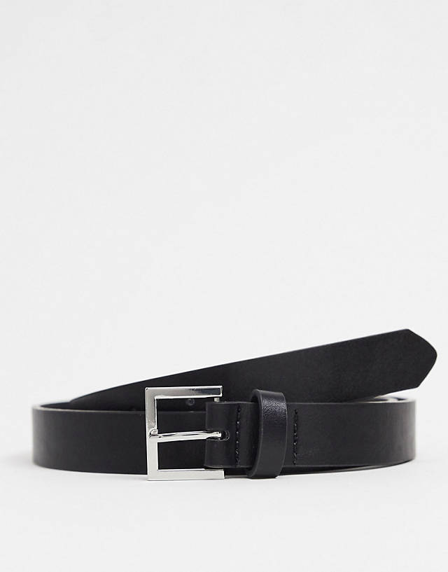 ASOS DESIGN - smart faux leather skinny belt with silver buckle in black