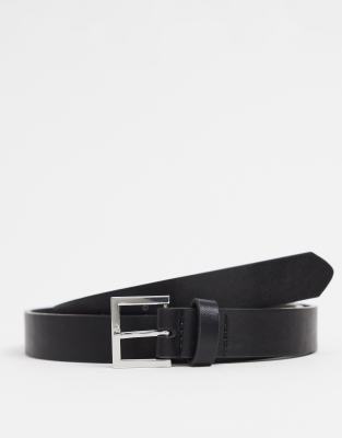 ASOS DESIGN smart faux leather skinny belt with silver buckle in black ...