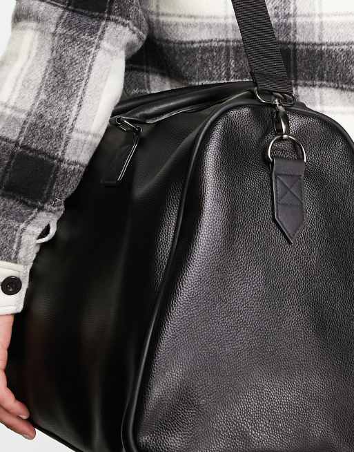 ASOS DESIGN smart faux leather weekend holdall bag in black