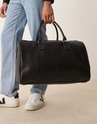 ASOS DESIGN smart faux leather weekend holdall bag in black