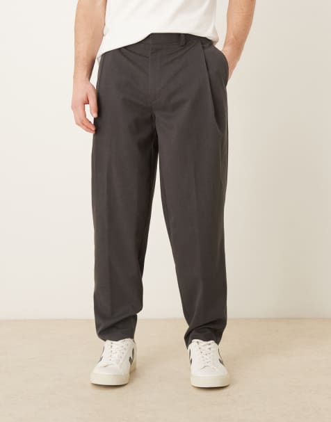 ASOS DESIGN smart flannel oversized tapered pleated trousers in charcoal