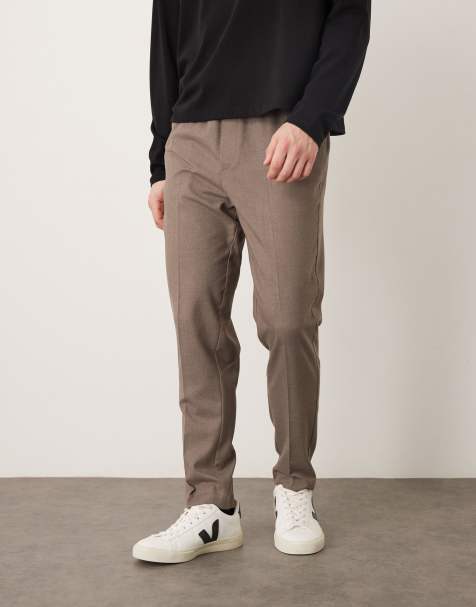 ASOS DESIGN smart flannel pull on tapered trousers in beige - view 1
