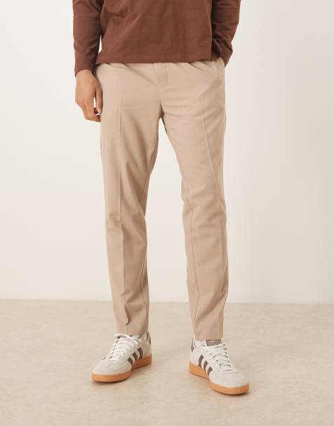 ASOS DESIGN smart flannel pull on tapered trousers in neutral