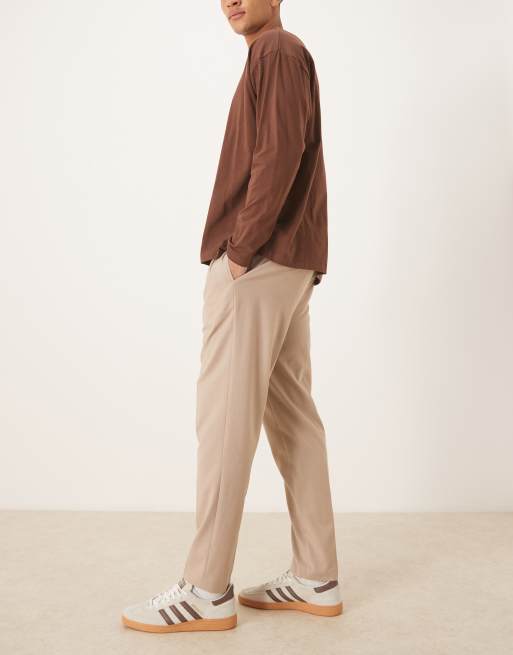 ASOS DESIGN smart flannel pull on tapered trousers in neutral, 3 of 5