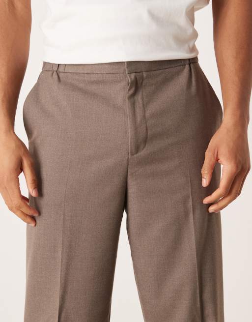 ASOS DESIGN smart flannel relaxed tapered pants with elasticated waist in beige, 5 of 5