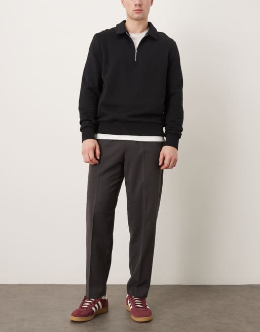ASOS DESIGN smart flannel relaxed tapered pants with elasticated waist in charcoal, 2 of 5