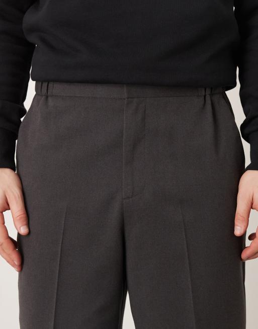 ASOS DESIGN smart flannel relaxed tapered pants with elasticated waist in charcoal, 4 of 5