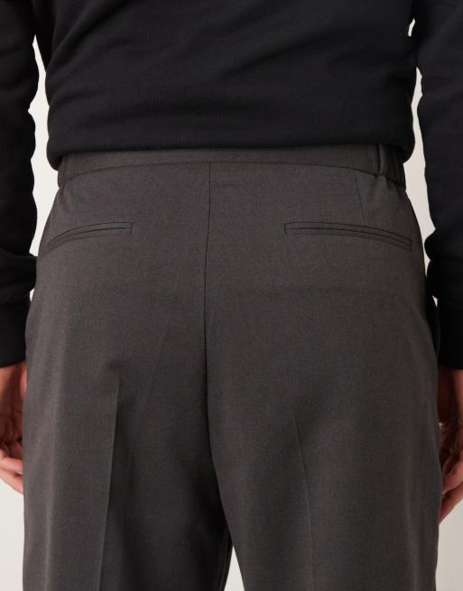 ASOS DESIGN smart flannel relaxed tapered pants with elasticated waist in charcoal, 5 of 5
