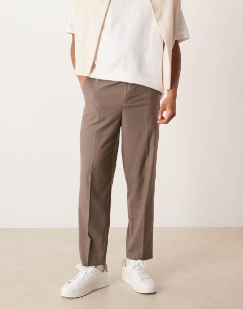 ASOS DESIGN smart flannel relaxed tapered trousers with elasticated waist in beige
