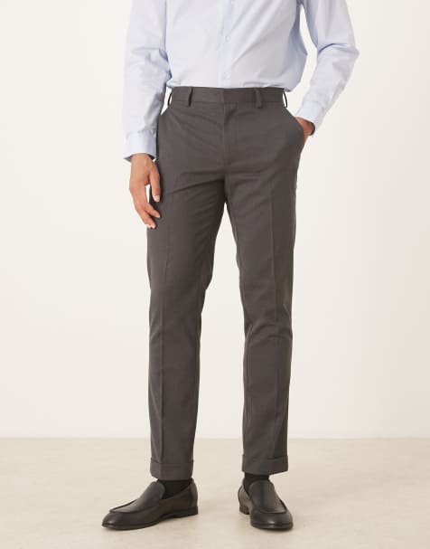 ASOS DESIGN smart flannel slim trousers in charcoal with turnup