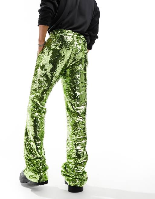 ASOS DESIGN smart flare pants in lime green sequins