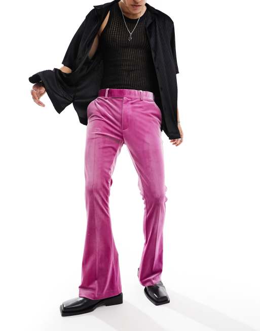 Hot Pink Velvet Tailored Extreme Flared Pant