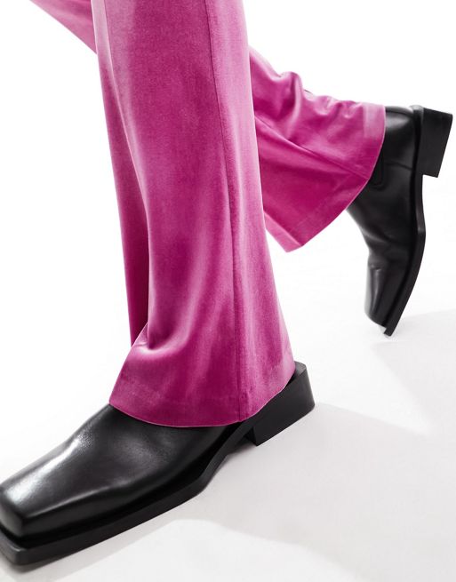 Hot Pink Velvet Tailored Extreme Flared Pant