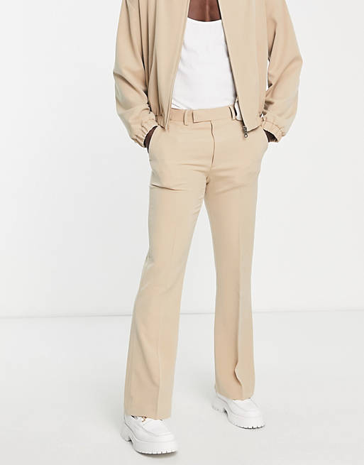 ASOS DESIGN smart flare pants in stone - part of a set | ASOS