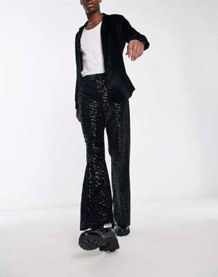 ASOS DESIGN smart flare trouser in black sequin