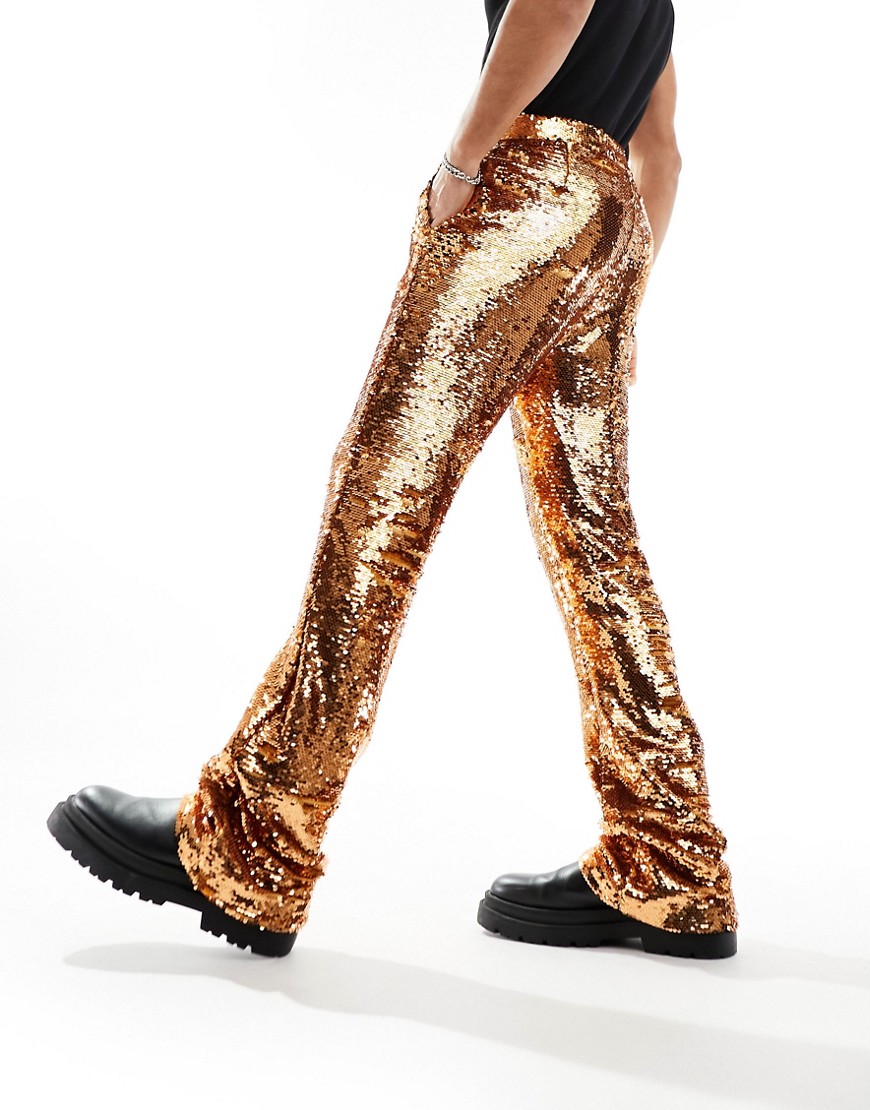 ASOS DESIGN smart flare trousers in bronze-Brown