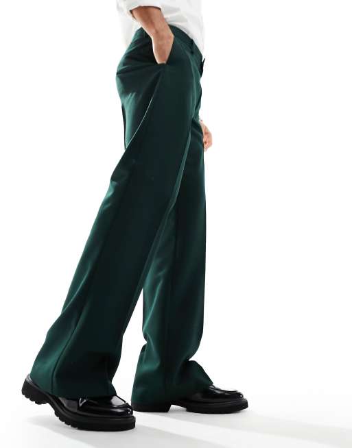 Flared Pants - Dark green/patterned - Ladies